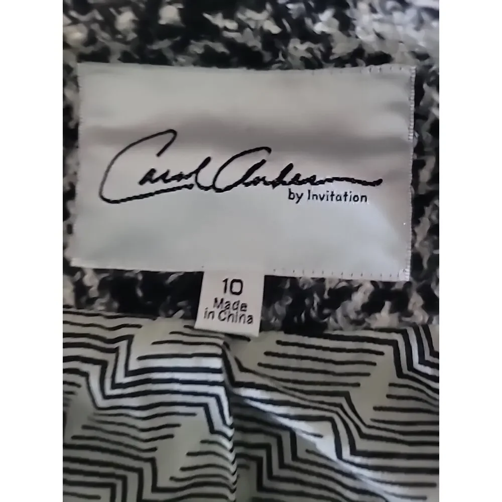 Carol Anderson by Invitation Blazer Jacket Sz 10 Black White Plaid Tweed Fringe - Picture 9 of 16